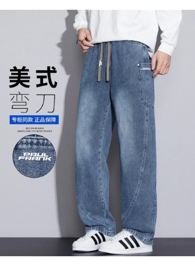 Paul Frank Trendy Workwear Jeans For Men In Autumn And Winter, Loose And Comfortable Versatile Straight-leg Pants, American High-street Curved Knife Pants, Men's Trousers - Image 1
